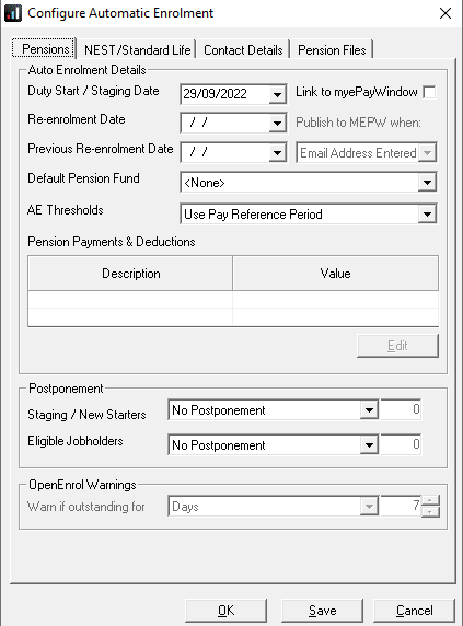 Configure Automatic Enrolment screen fields 